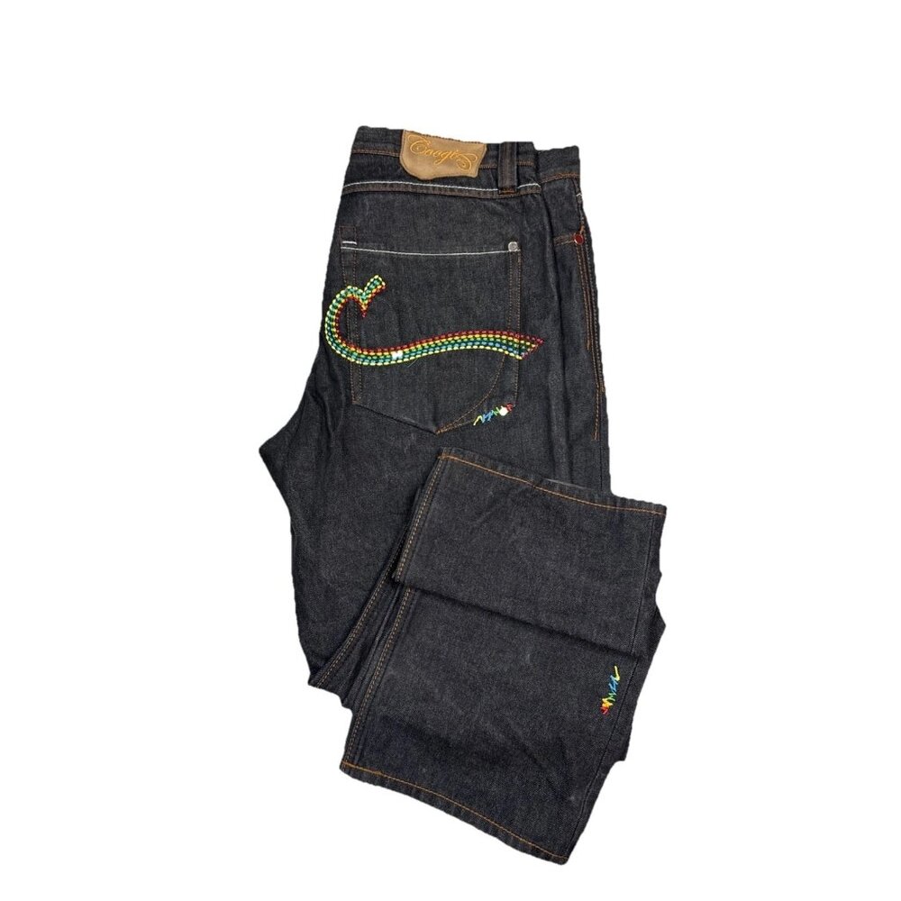 Coogi Jeans Dark Wash Rainbow‎ Embroidered Denim Mens 38x34 Loud